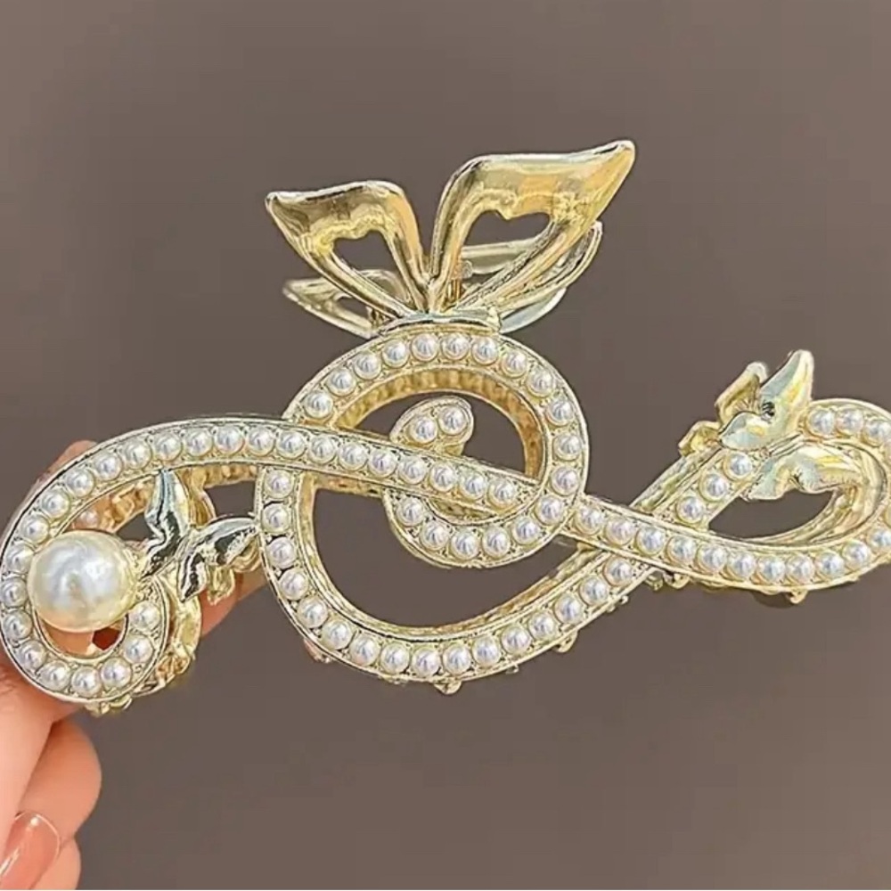 Beautiful Elegant Music Note Shape Luxury Faux Pearl Ponytail Claw Clip - Picture 3 of 5